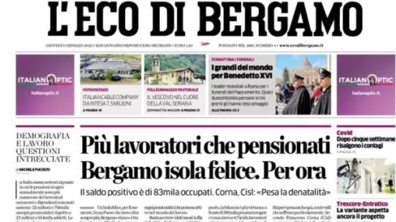  L’Eco di Bergamo in apertura sull’Atalanta: “Pari in rimonta ma brutto rientro”